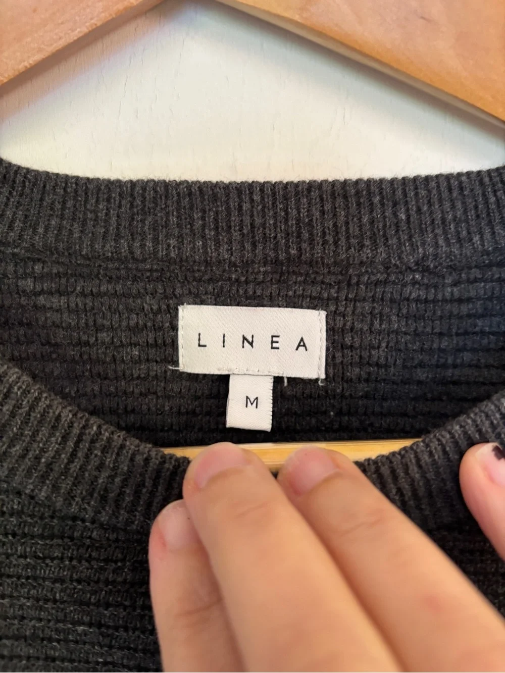 Linea Minimalist Fisherman Sweater Size Medium Androgynous Crewneck Dark Gray - Picture 4 of 7